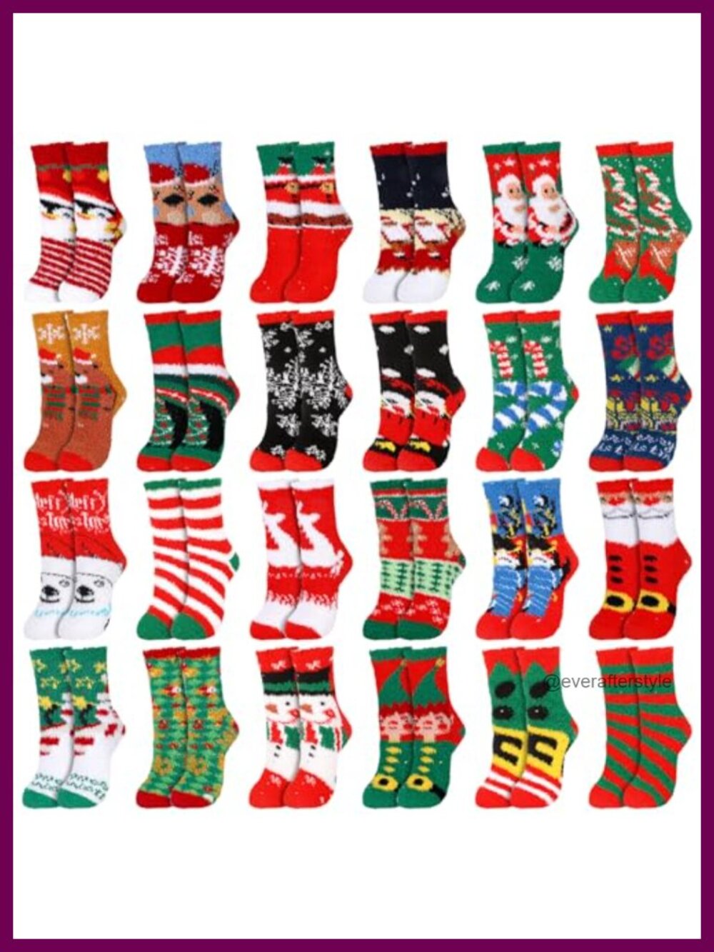 24 Pairs Christmas Socks Coral Velvet Spandex Crew Holiday Women's Novelty Socks
